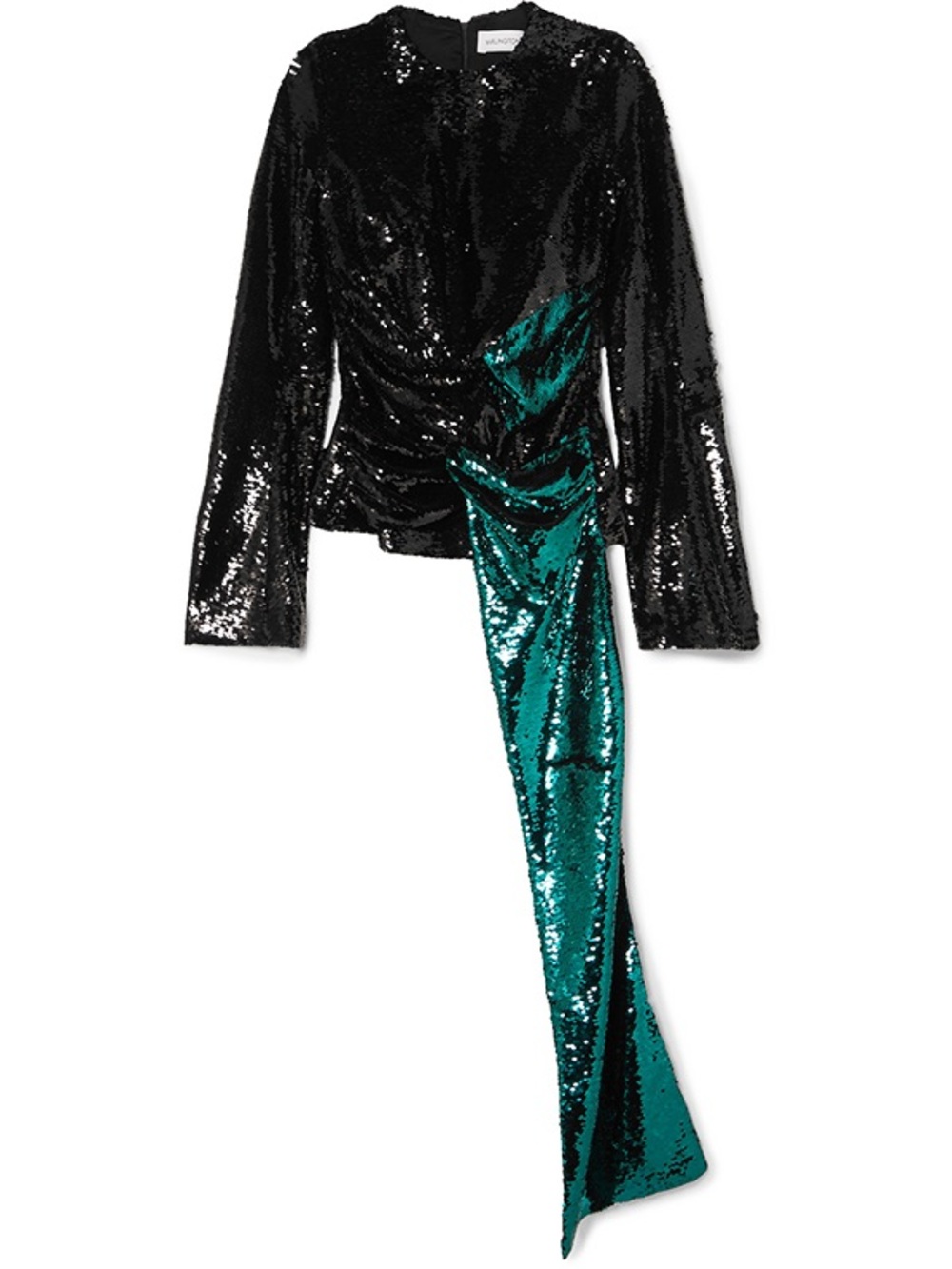 16arlington Black Sequin Top with Emerald Green Draped Accent
